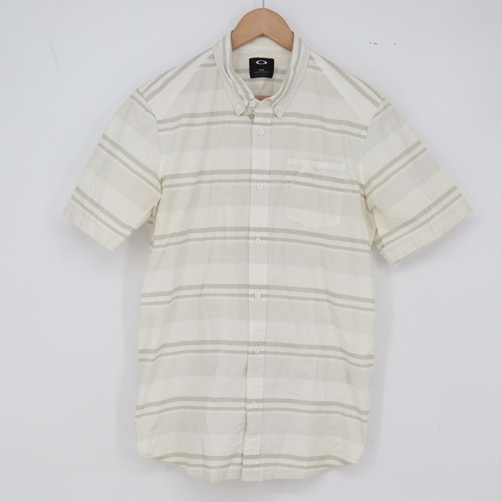 Oakley Button-Down Mens M White Striped Short Sleeve Shirt Excellent